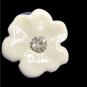 Vintage white enamel modernist flower crystal pierced earrings